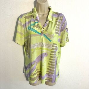 Jamie Sadock Top Womens L  Polo Lime Green Purple Golf Abstract Artsy Active